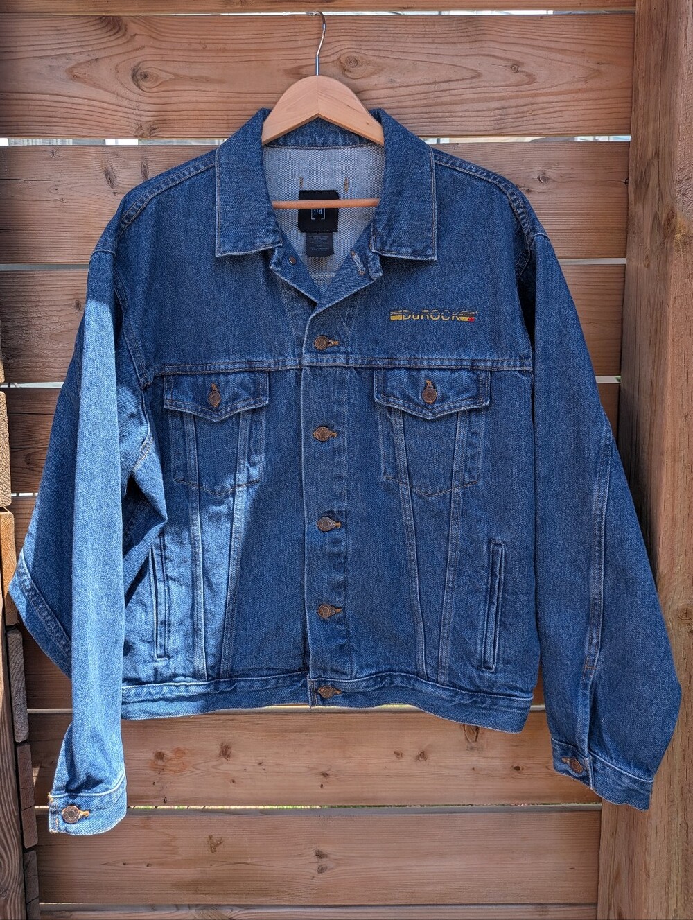 Denim Jean Jacket Mens Large DuROCK Medium Wash Trucker Hipster Dad Canadian